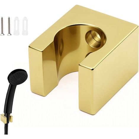 Accroche Pommeau de Douche, Fixation Pommeau de Douche en Alliage de Zinc, Carré Support Douchette, Or Porte de Douchette Mural, avec Vis et Tube D'expansion, pour Maison, Hôtel, Salle Sport (1/5)