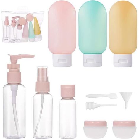 Flacons de Voyage Lot de11, Bouteilles de Voyage en Silicone Imperméables, Flacons de Voyage pour Shampoing, avec Vaporisateurs