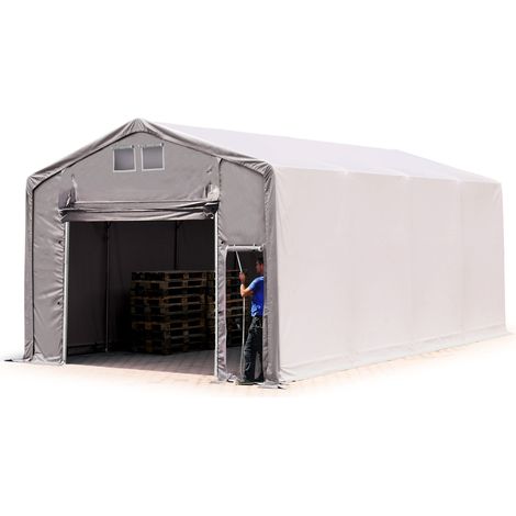 Zelthalle 5x8m Lagerzelt Industriezelt 3m Seitenhöhe PVC Plane 850 N grau 100% wasserdicht Ganzjahreszelt mit Hochziehtor