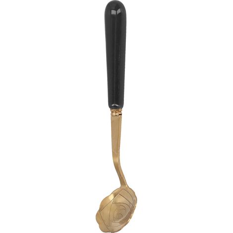 Cuillère à Thé en Forme de Fleur en Acier Inoxydable, Cuillère à Dessert pour Glace et Boissons, Manche Noir (1/5)
