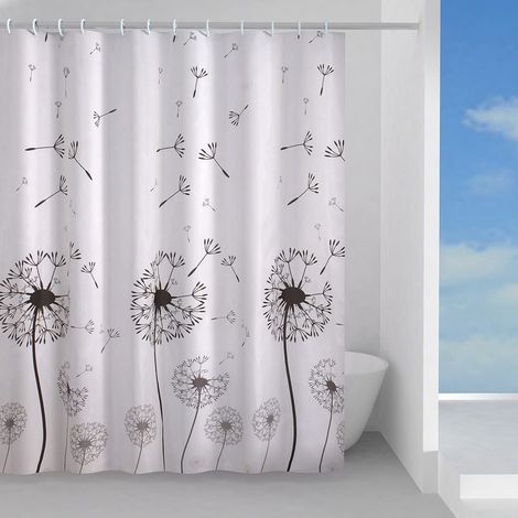 Rideau de Douche, 240 x 200 cm, fabriqué en PES, 100% imperméable, Finition Blanche et Noire, Design R (1/2)
