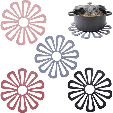 Dessous de Plat Silicone, RéSistants à La Chaleur sous Plat De Table,Multifonction Repose-cuillère Dessous de Verre de Cuisine Tapis de Table PoêLes, Assiettes(4 couleurs) (1/5)