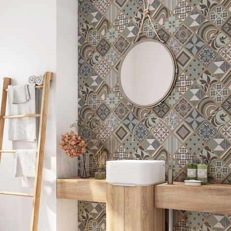 Crédence adhésive salle de bain - Motif carreaux de ciment - 60x60 cm - Adhésif BRILLANT (1/4)