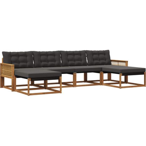 Set di divani da esterno con cuscino 6 pz  Salotto da Giardino Naturale e Nero (1/5)
