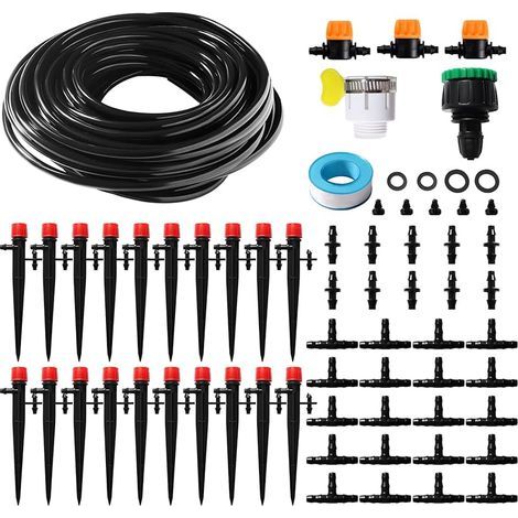 66 Pièces 4/6 mm Kit d'irrigation Goutte, 15m Tuyau d'irrigation, Systeme Irrigation, avec Raccords Cannelés Droits, Connecteurs en T, Bouchons d'extrémité, pour Jardin, Plantes (1/5)