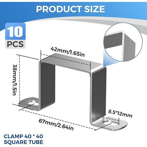 Lot de 10 colliers de serrage carrés en acier inoxydable 304 - 40 × 40 mm - Pour portes d'entrée, fenêtres, approvisionnement en eau et autres tuyaux
