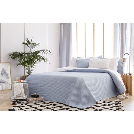 Todocama - Copriletto trapuntato sottile con motivo a rombo, per primavera, estate, autunno e inverno, 100% microfibra extra morbido, Copriletto multiuso, Letto 140/150/160 - 250x260cm, Azzurro (1/5)