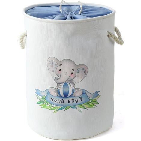 Panier à Linge Éléphant pour Chambre d'enfant Grand Panier de Rangement en Tissu avec Cordon de Serrage pour Buanderie, Enfant Jouets, Vêtements de Bébé (Éléphant Bleu) (1/5)