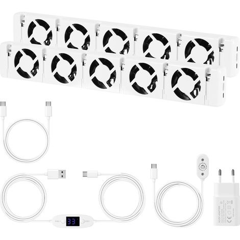 Jiubiaz Ventilatore booster per radiatore a 5 ventole, set da 2, termostato regolabile 0–60 °C, bianco (1/5)