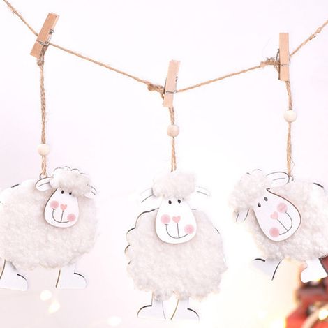 Ornement Mouton Bois - Décoration Printemps Pâques - Accroche Murale Arbre Intérieur - Lot de 3 (1/5)