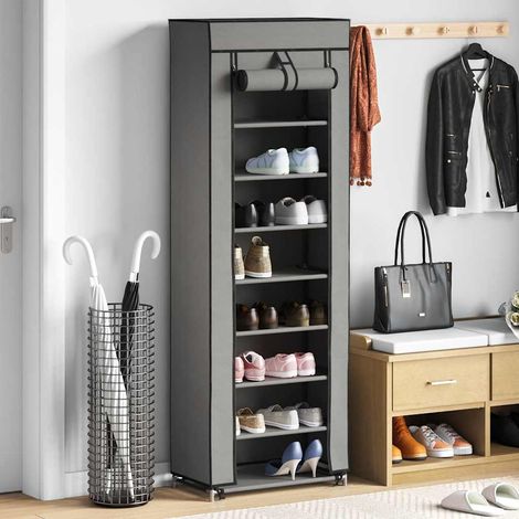 vidaXL Zapatero de tela con funda gris 57x29x162 cm (1/5)