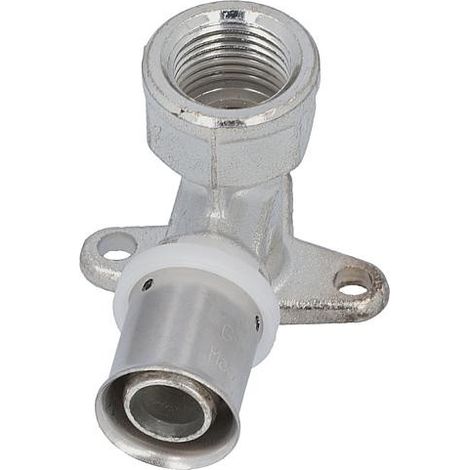 Raccord a sertir pour tube multicouche, coude mural court, fem., etame, 16x2-1/2", h:52mm
