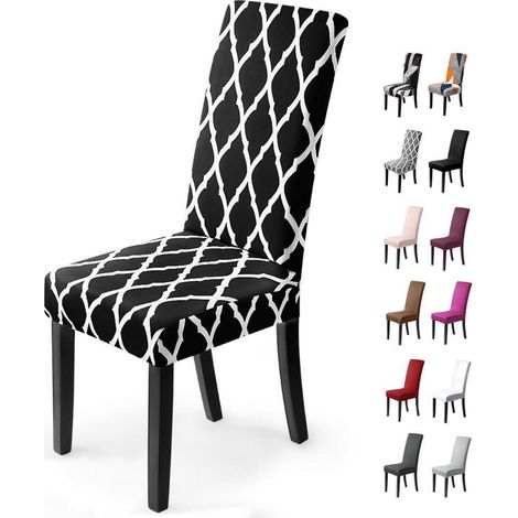 Stuhlhussen 6er Set Schwarz Gitter, Stretch Stuhlbezug Universal für Esszimmerstühle (1/5)