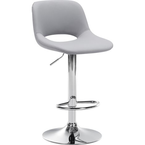 Taburete alto de bar x1 con reposapiés en PVC gris con base de metal cromado 100004579