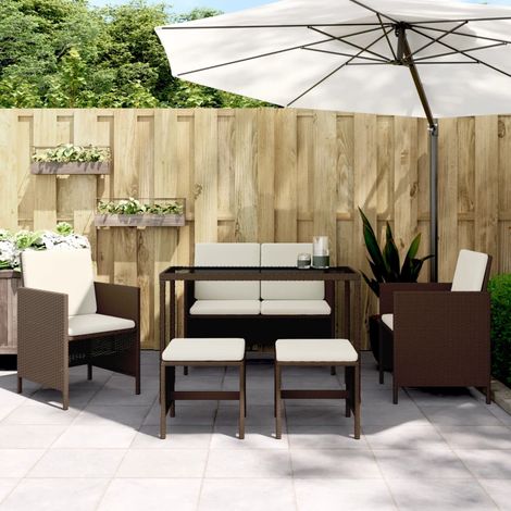 vidaXL 6-tlg. Garten-Essgruppe mit Kissen Braun Poly Rattan (1/5)
