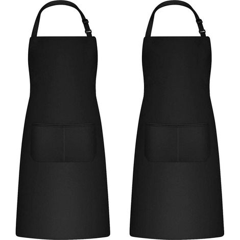 2-teiliges Küchenschürzen-Set für Damen und Herren, Haushaltsschürze, Werkzeughalterschürze mit 2 Taschen für den Grill, verstellbare Gartenschürze für Erwachsene (1/4)