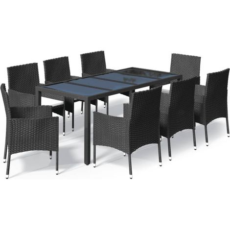 Maison Exclusive - Set da Pranzo da Giardino 9 pz con Cuscini Nero in Polyrattan (1/5)