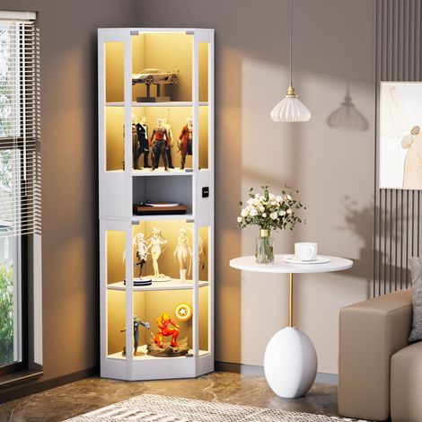 REDOM Vetrina 80x35x165 cm illuminazione LED tricolore, ante in vetro, sensore di movimento, MDF e vetro bianco