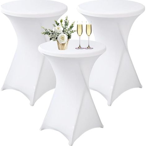 Lot De 3 Housse Mange Debout 80x110cm, Housse De Table Ronde Extensible, Blanc Housse pour Table Haute, Élastiques Et Faciles d'entretien pour Cocktail Mariage Banquet Anniversaire Banquet Bartable