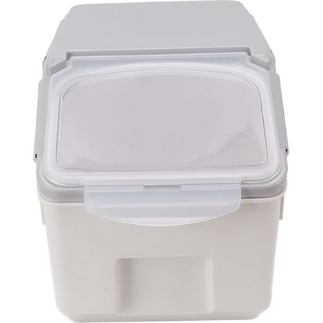 Boîte de rangement pour riz avec gobelet, hermétique, pour céréales, en plastique, gris, 10 kg. Accessoires de cuisine. (1/5)