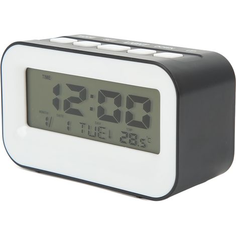 Réveil enfant LCD avec rétroéclairage, rappel d'anniversaire, alarme musicale et fonction snooze réveil numérique noir, idéal pour les chambres et l'école. (1/5)