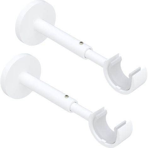 Store Menuiserie – Supports muraux pour tringle à rideaux – Lot de 2 – Blanc mat – Acier et aluminium – Saillie extensible 110 à 160mm – D.20mm