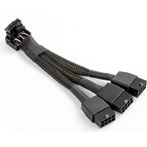 Câble d'extension GPU 16 broches vers 3 x 8 broches PCIe - Adaptateur d'alimentation 16 broches 12+4 broches coudé à 90° (type B) (1/4)