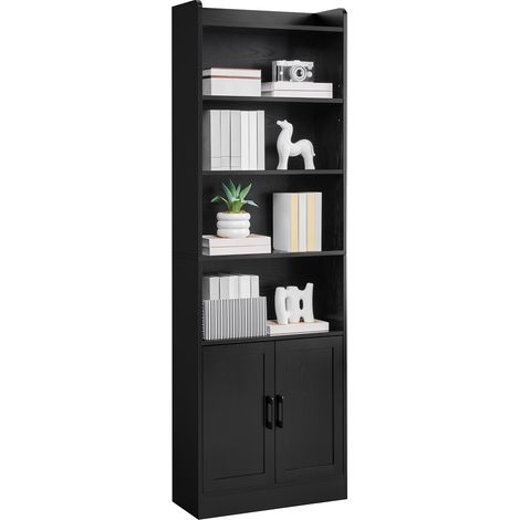 Yaheetech Libreria Verticale a 7 Ripiani, Libreria Scaffale con Armadietto a 2 Ante e 2 Ripiani Regolabili, per Camera da Letto, Studio, Soggiorno, Ufficio, 60 x 24 x 183 cm, Nero