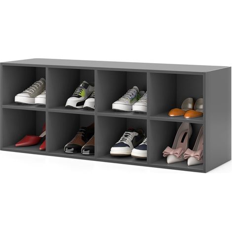 COSTWAY Banco Zapatero con Asiento, Zapatero Entrada Recibidor con 8 Cubos，Carga 230 kg, Mueble Zapatero Madera con Estante para Entrada, Pasillo, Sala de Estar y Dormitorio (Gris) (1/5)