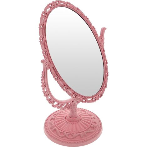 Miroir de maquillage de table rotatif, petit modèle ovale rose, miroir cosmétique simple face pour coiffeuse et salle de bain (1/5)