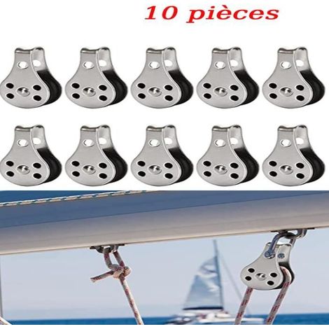 Poulie, 10 poulies de levage simples en acier inoxydable rouleau poulie fixe accessoires de gréement marin (argent) (1/4)