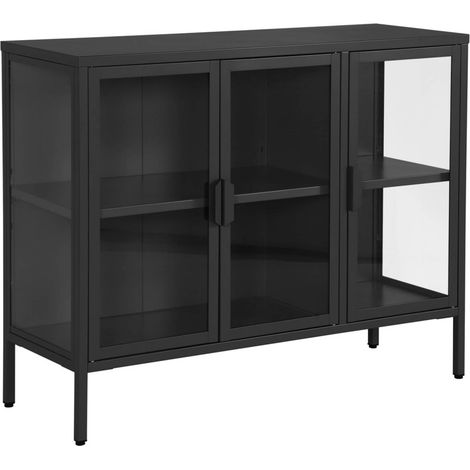Industrial metal and tempered glass sideboard with 3 doors 100cm 100x35x80 cm - Arkansas