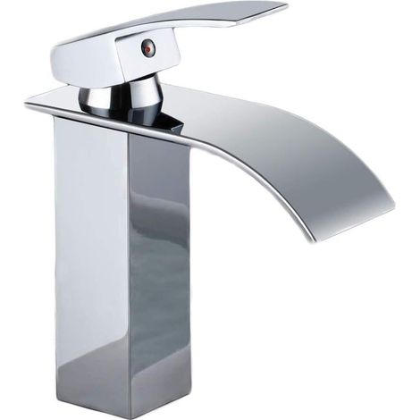 Robinet Lavabo - Design Cascade - Corps en Laiton - Finition Chromée - Robinet Mélangeur Chaud/Froid - 1 Pièce (1/5)