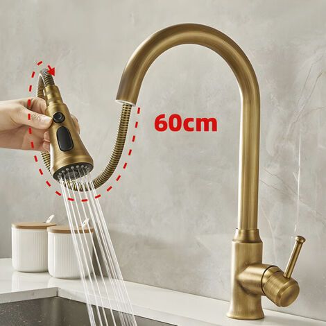 Eleganter Küchenhahn aus Kupfer im antiken Stil, 360°-Drehung, doppelte Temperaturregelung für heißes/kaltes Wasser, drei Wassermodi – stromlinienförmiges Design für Komfort und Haltbarkeit MUMU