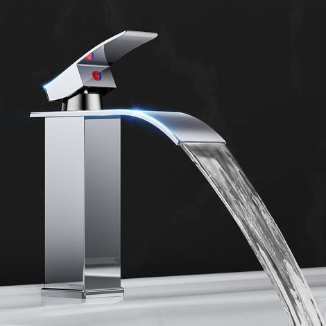 Robinet Salle de Bain,Mitigeur Lavabo Cascade en Acier Inoxydable,Mitigeur en Laiton,Eau Chaude et Froide Disponible,Economiseur d'eau, chromé (Comprend un tuyau de 60 cm) (1/5)