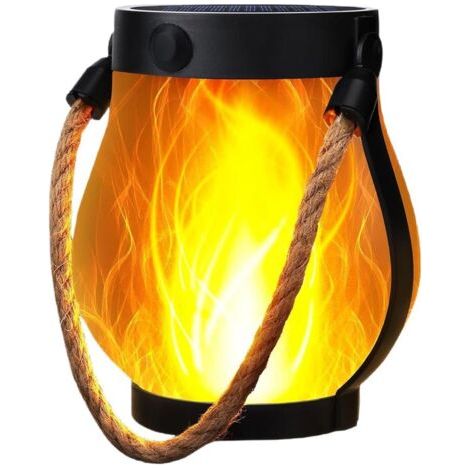 Lampe à flamme solaire avec corde en chanvre – étanche – effet de flamme dansante – double alimentation (USB et solaire) – 12 x 13 cm – 1 pièce (1/5)