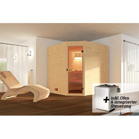 Massivholz-Sauna VALIDA Eck 2 GT, Kompakt, 9,0 kW
