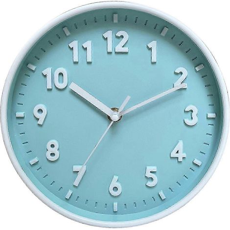 Horloge murale moderne et simple de 20 cm (8 pouces) couleur bonbon silencieuse pour l'heure - Bleu (1/5)