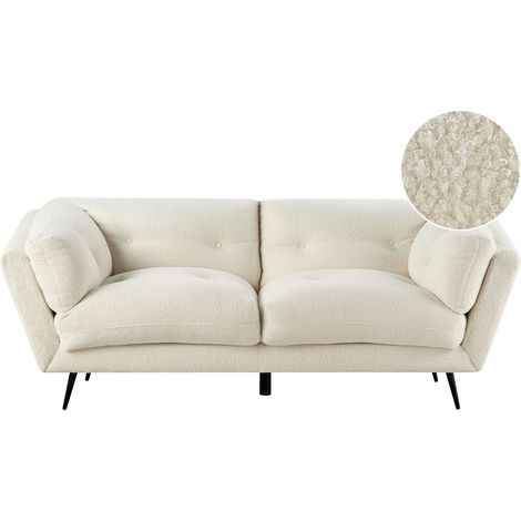 Divano a 3 posti Retro Boucle bianco con cuscini e gambe in metallo Lenvik