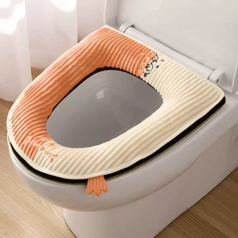 Coussin de couvercle de toilettes dessin animé orange et blanc (1/4)