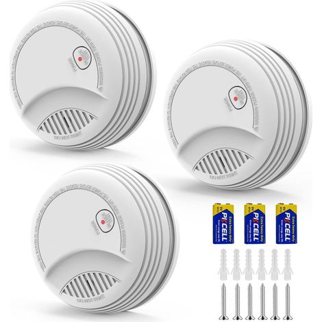 Lot de 3 Detecteur de Fumée – Alarme Incendie avec Pile 9V Remplaçable, Avertissement Batterie Faible, 85 DB, sans Fausses Alertes, Bouton Test et Silence, EN14604, 10 Ans (3 pièces) (1/5)
