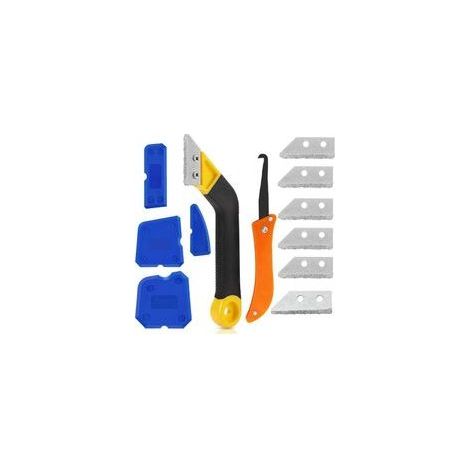 Ensemble de 12 grattoirs à joints de carrelage, grattoir à joints de carrelage pratique avec 5 lames de rechange, avec 4 grattoirs en silicone pour le nettoyage des carreaux