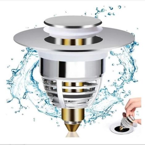 Bonde de lavabo - FOLAYA - Modèle universel - Orifice de vidange 32-42mm - Acier inoxydable - Clic-clac (1/4)