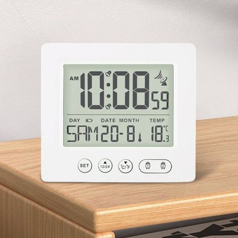 Réveil numérique radio avec thermomètre, réveil numérique avec deux alarmes, lumineux, date, jour de la semaine, température, (1/5)