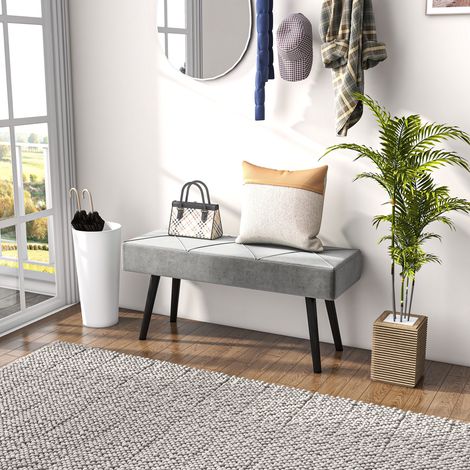 Panca imbottita, panca da letto, effetto velluto, 100 x 36 x 45 cm, grigio