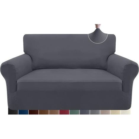 Housse extensible pour canapé 2 places. Housse douce en microfibre. Antidérapante. Housse en élasthanne. Protection pour meubles avec chien. Adaptée aux animaux (2 places, grise) FDC (1/3)