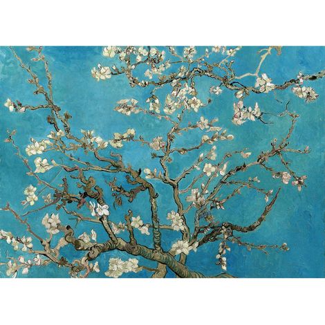 Tableau japonais fleuri | Tableau fleurs de cerisier sur fond bleu turquoise | Tableau sur toile printemps pour chambre & salon - 0,7 x 0,5 m (1/2)