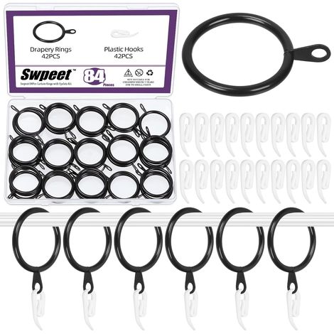 84Pcs 30mm Noir en Métal Draperie Rideau Bague avec en Plastique Rideau Crochet Assortiment Kit, Drape Coulissant Oeillet Bague, Clip Bagues pour Barre Bar Hôtel Chambre (1/5)
