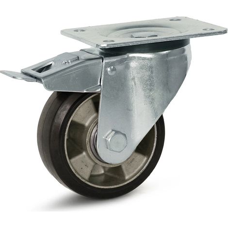 Roulette pivotante freinée - MESO - Caoutchouc élastique noir - 125mm - Platine - 300kg (1/3)