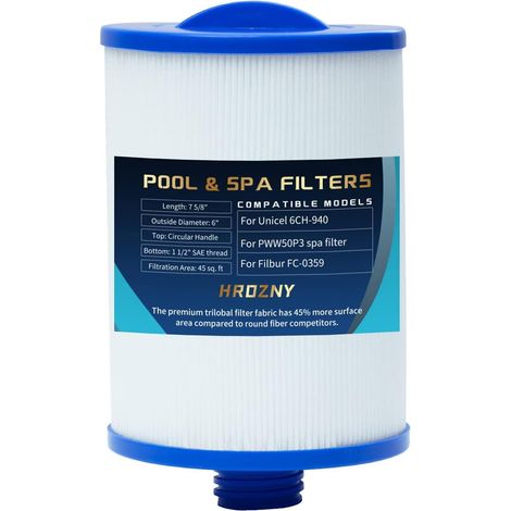 Ortviai Cartuccia Filtro per Spa e Jacuzzi – Compatibile Unicel 6CH-940, Filettatura SAE – Poliestere Resistente 45 sqft, Design Efficiente – Ideale per Vasche Idromassaggio (1/5)